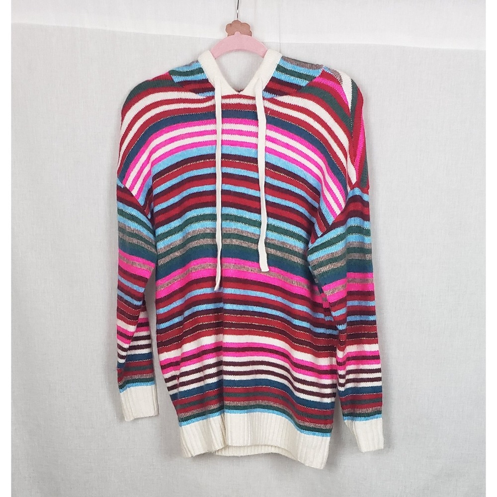 Lane Bryant Womens Multicolor Striped Knit Hoodie Sweater Rainbow Dopamine 10/12